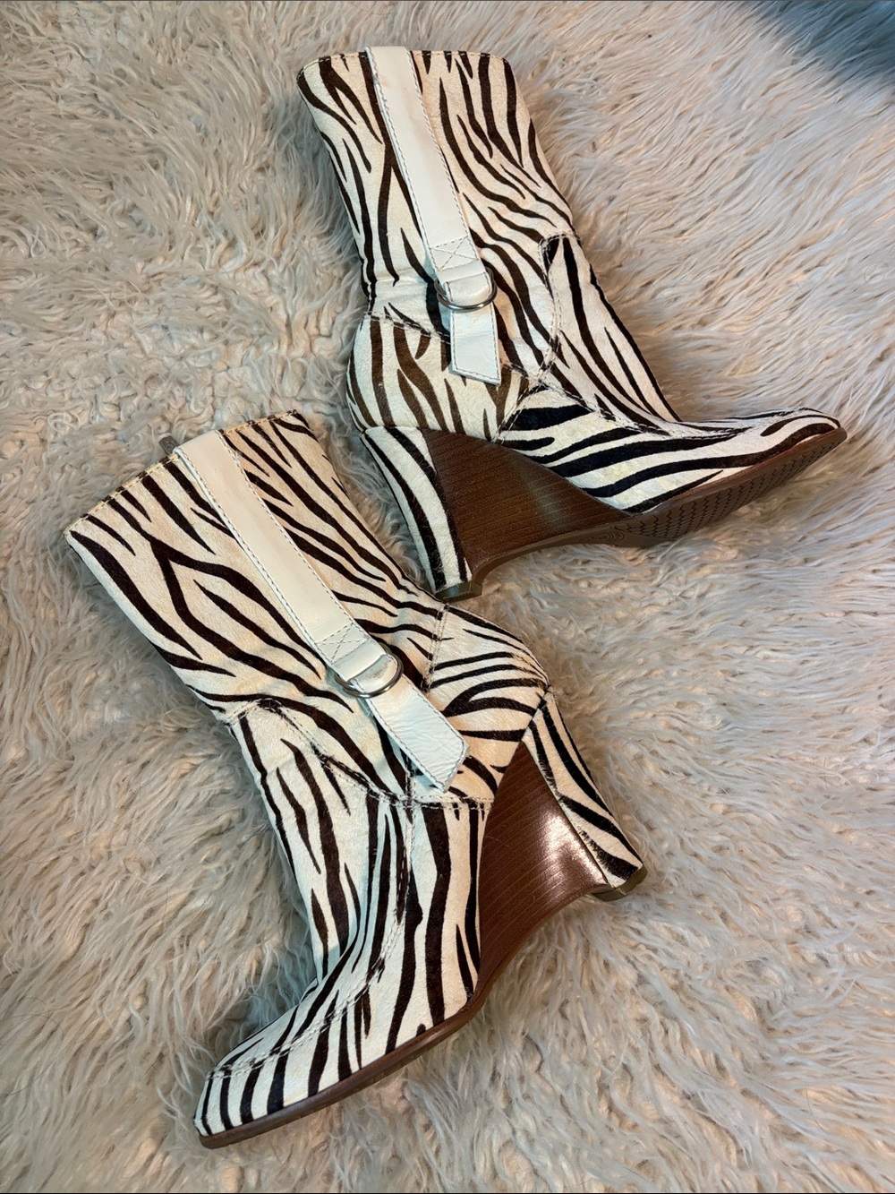 Donald J. Pliner Zebra-Print Wedge Ankle Boots in White and Brown